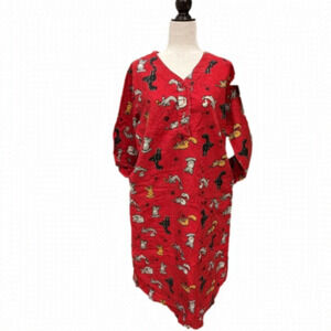 Cat lover nightgown, red  cotton flannel kitten pattern woman's L